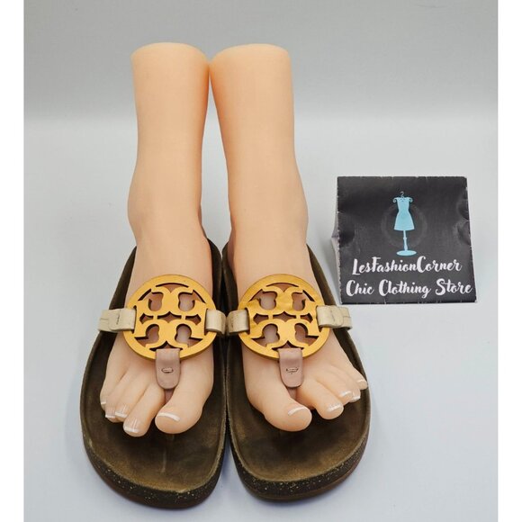 Tory Burch Women's Beige Leather Miller Cloud Flats Thong Sandals Sz 8 2642 - Picture 8 of 16